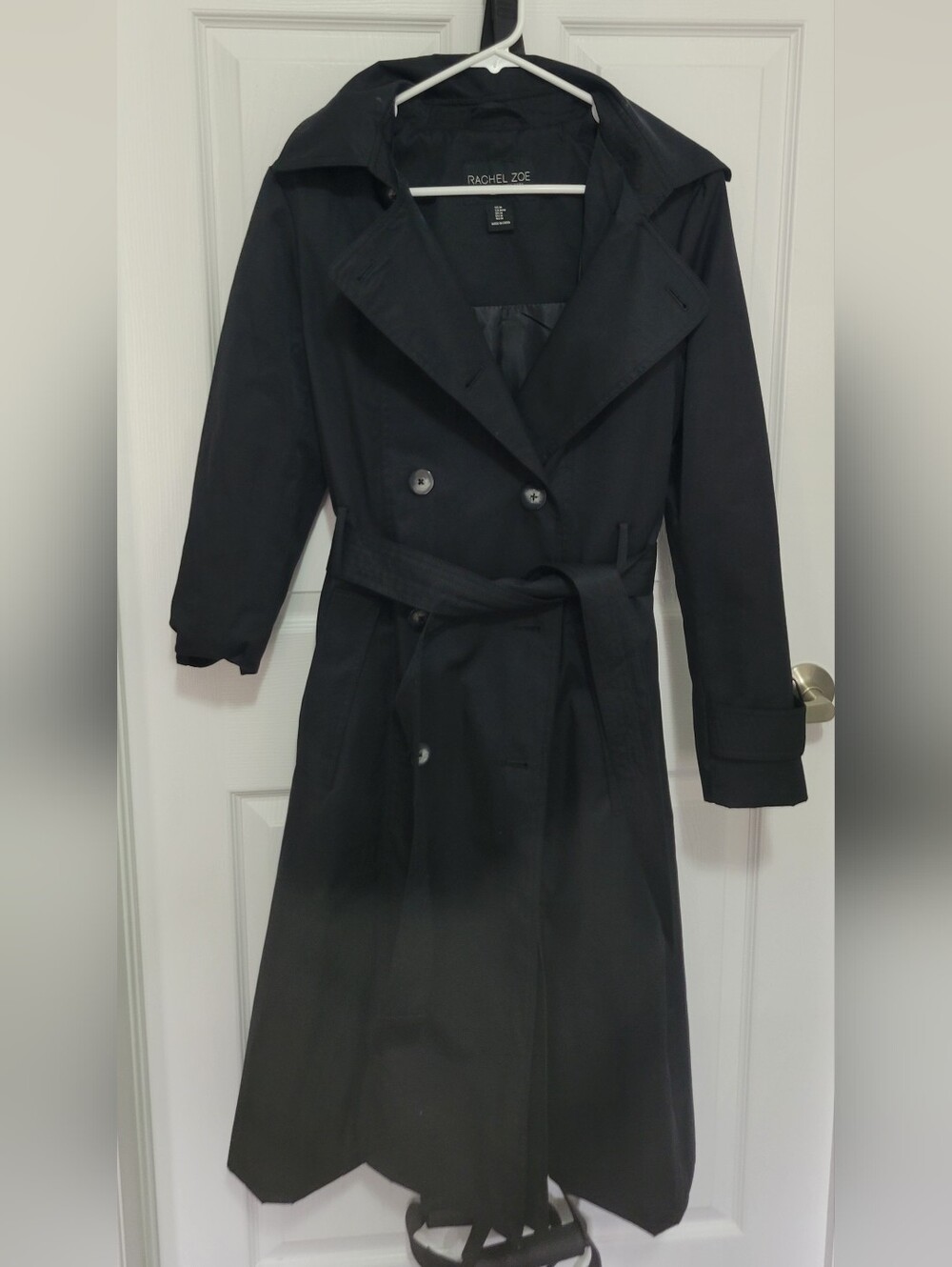 Rachel Zoe Black Double-Breasted Trench with Tie Waist